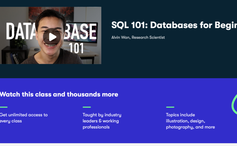 Skillshare course: “SQL 101: Databases for Beginners”